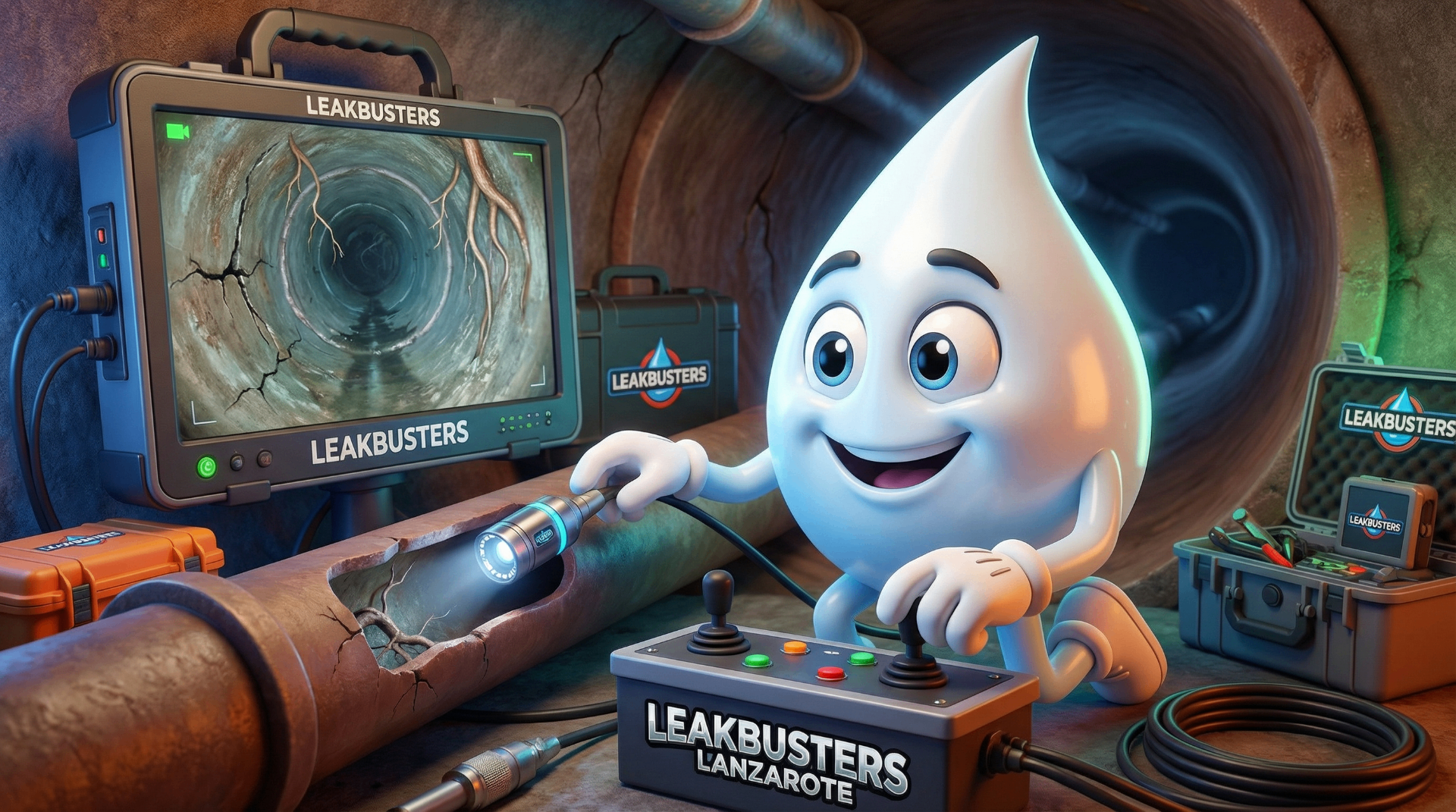Leakbusters mascot - Pipe Inspection