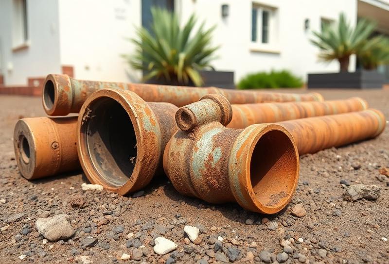 Corroded galvanized water pipes removed from a Lanzarote property showing rust damage
