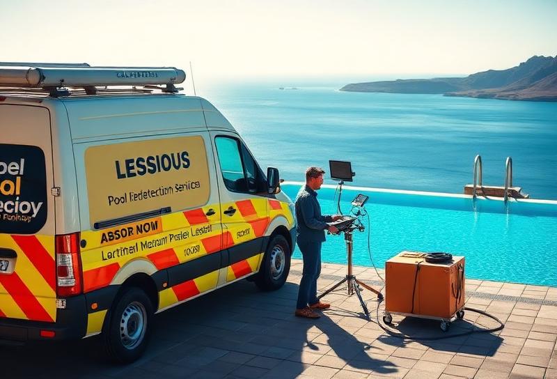 Professional pool leak detection service with pressure testing equipment in Lanzarote