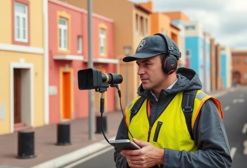 Acoustic leak detection technician working in Arrecife city centre near Charco de San Ginés Lanzarote