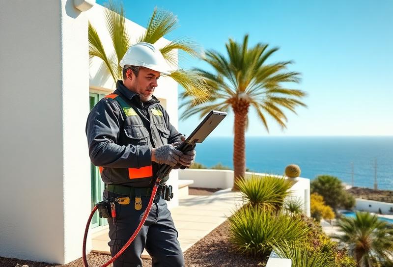 Water leak detection technician working at a Puerto del Carmen property in Lanzarote